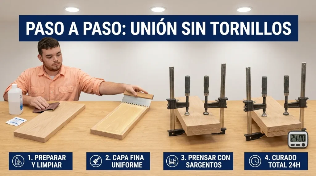 Técnica correcta para pegar madera sin tornillos